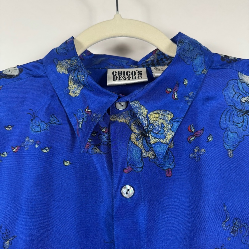 Chico's Design‎ VTG Button-up Blouse Women Size Large Asian-Inspired 100% Silk - Picture 2 of 13
